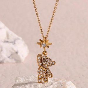 NEW TEDDY BEAR 18K GOLD DIAMOND PENDANT NECKLACE